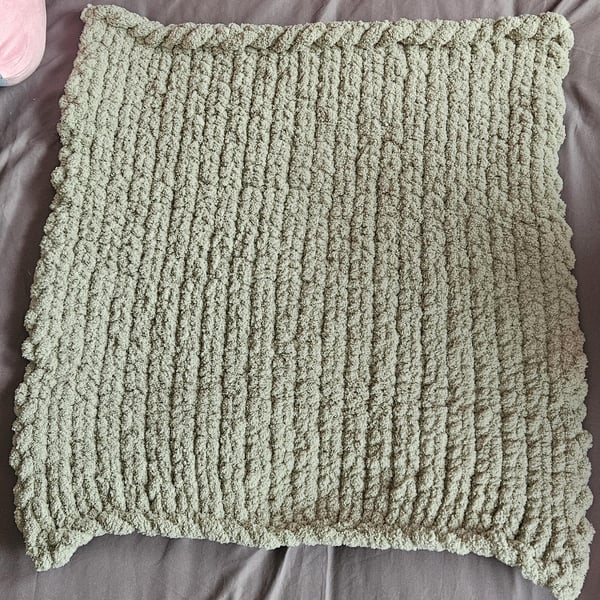 Sage Green Chunky Hand Knitted Baby Blanket
