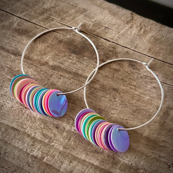 Silver Plated Rainbow Hoop Earrings