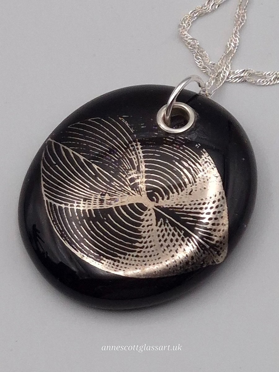 Nautilus Seashell Fused Glass Pendant with Real Platinum Lustre Motif