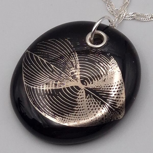 Nautilus Seashell Fused Glass Pendant with Real Platinum Lustre Motif