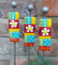 Multi Coloured Metal & Fused Glass Plant Stakes, Colourful Planter Decor