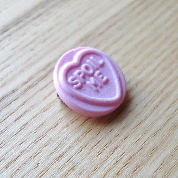 Spoil Me Pink Love Heart Badge