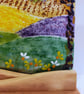 Fused Glass Meadow Art: Robin Landscape on Oak Stand - Image 3