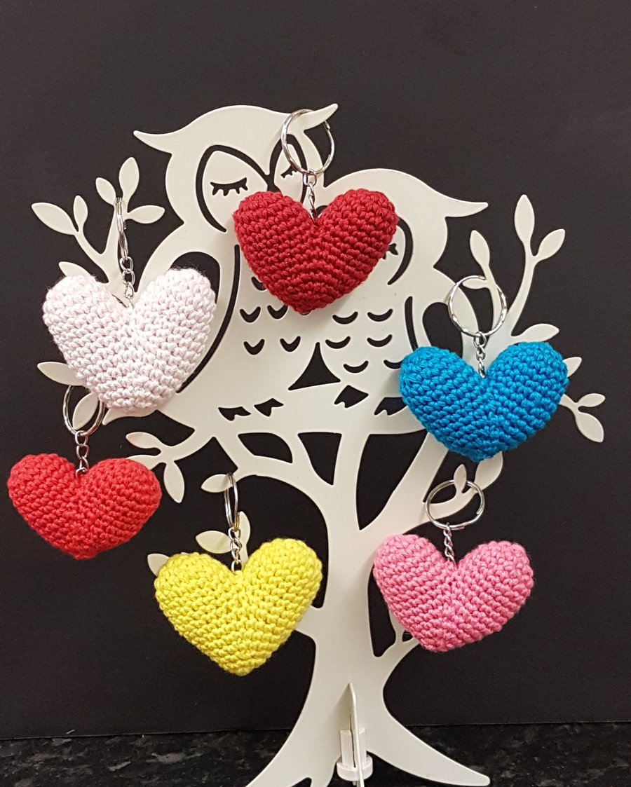 Crochet heart keyrings