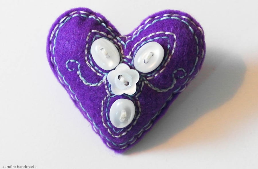 Perfectly Imperfect Handmade Heart Brooch, Heart With Buttons Mother's Day Gift 