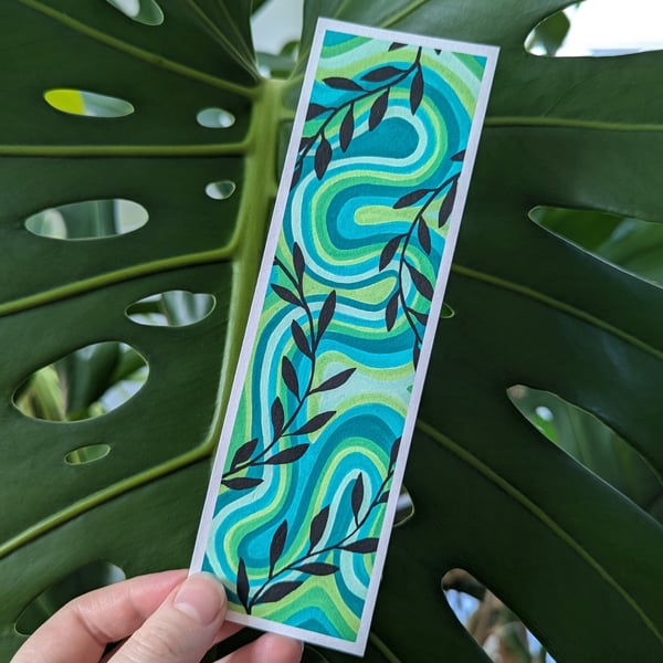 Handmade Green Swirl Leaves Bookmark