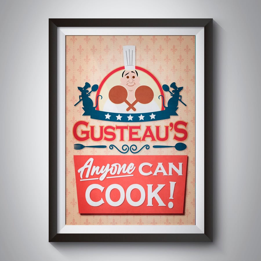 Ratatouille Gusteaus Restaurant Bar Sign Disney Movie Poster Print Wall Art Gift