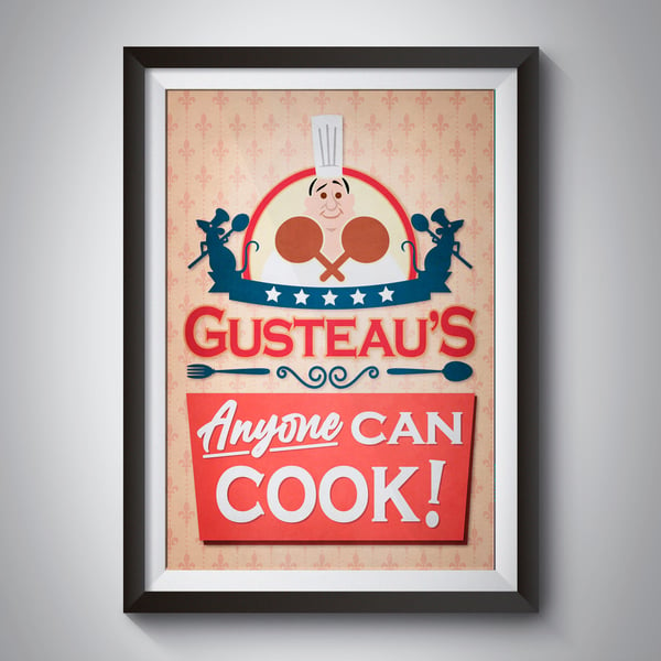 Ratatouille Gusteaus Restaurant Bar Sign Disney Movie Poster Print Wall Art Gift
