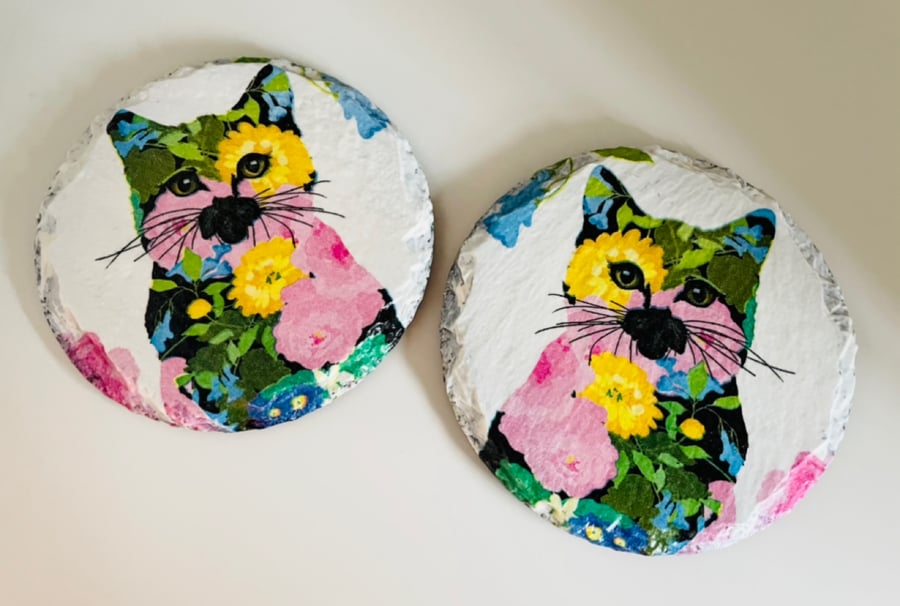 Floral Cat Coasters Cat Gifts Cat Lovers New Home Gifts