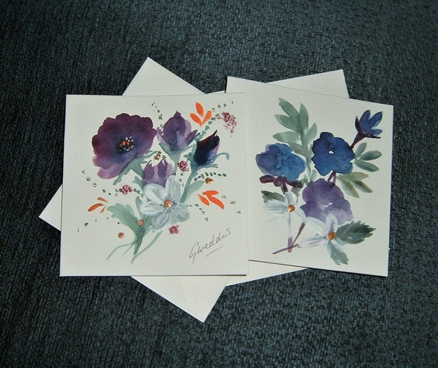 Pack of two hand painted floral greetings cards ( ref F 155 )