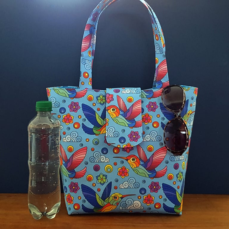 Colourful Hummingbird Handbag - Medium Sized Fabric Tote with Inside Pocket