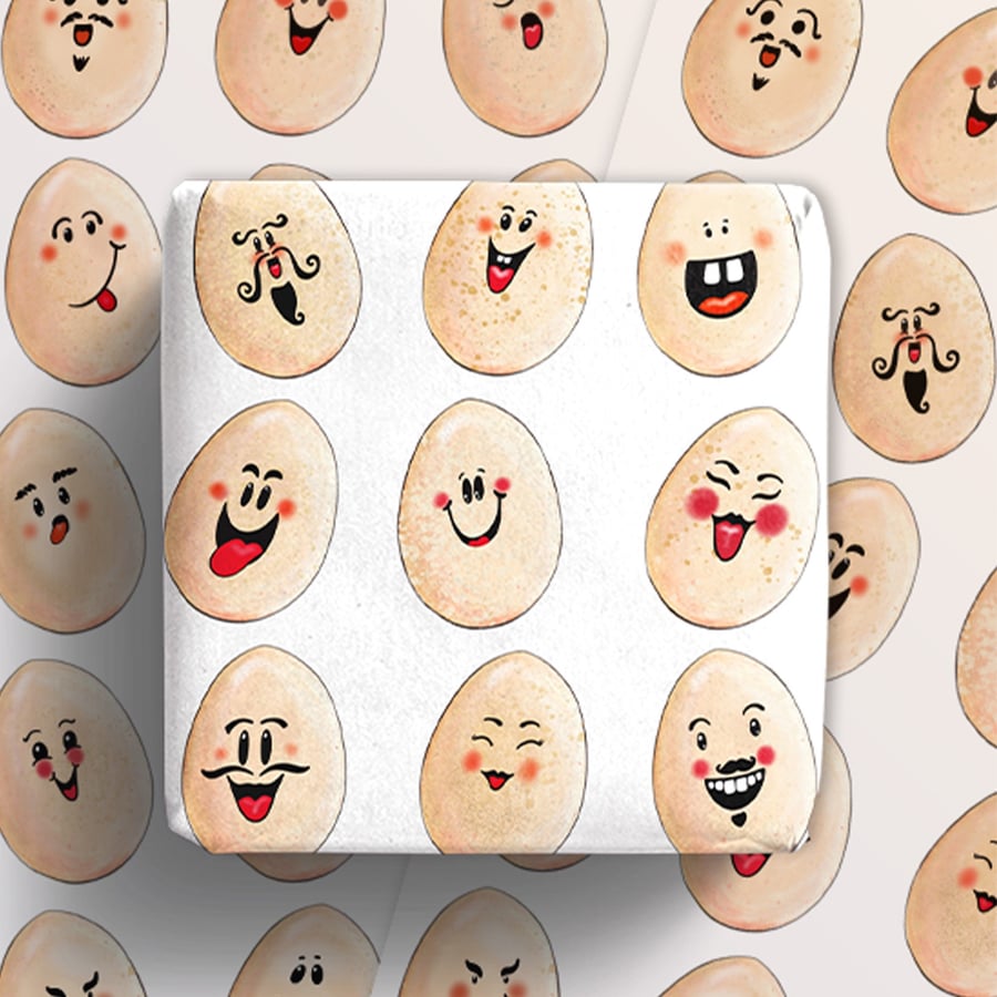 Funny Faces Egg wrapping paper, funny smiling eggs gift wrap