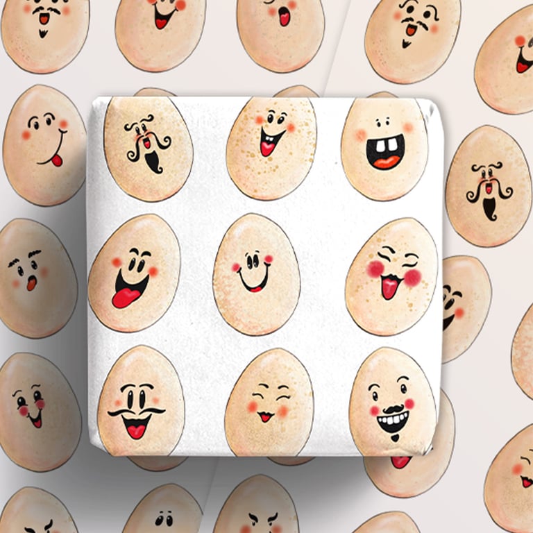 Funny Faces Egg wrapping paper, funny smiling eggs gift wrap