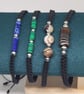 Men's Striped Agate Bracelet Adjustable Black Cord Stainless Steel - Image 3