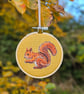 Red Squirrel mini hoop, handmade hanging decoration, embroidered - Image 1