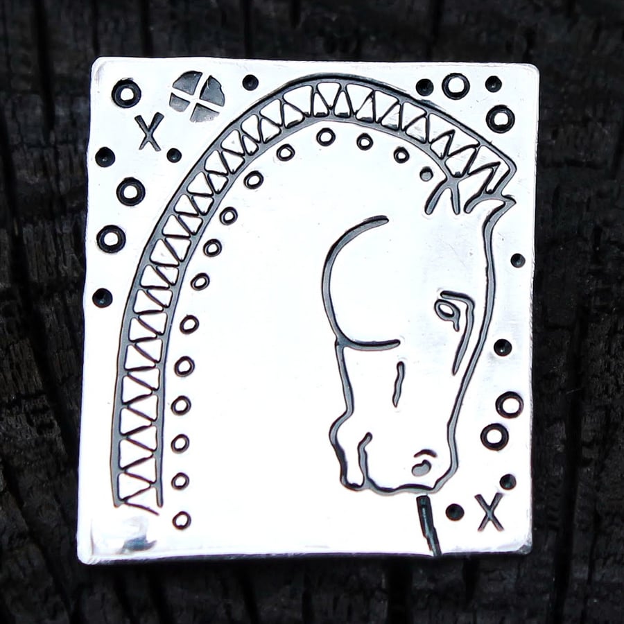 Horse brooch, silver brooch, hallmarked, square brooch, animal brooch
