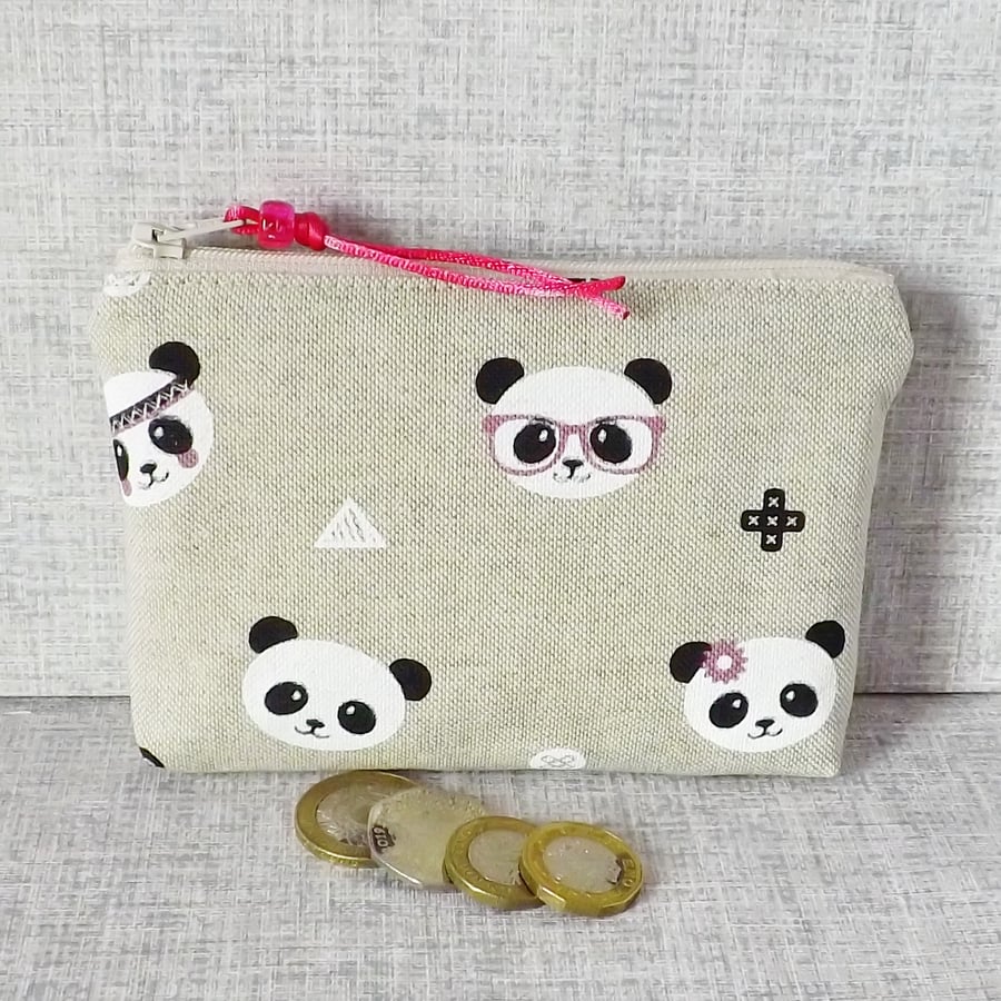 Large purse, coin purse, make up bag, panda faces