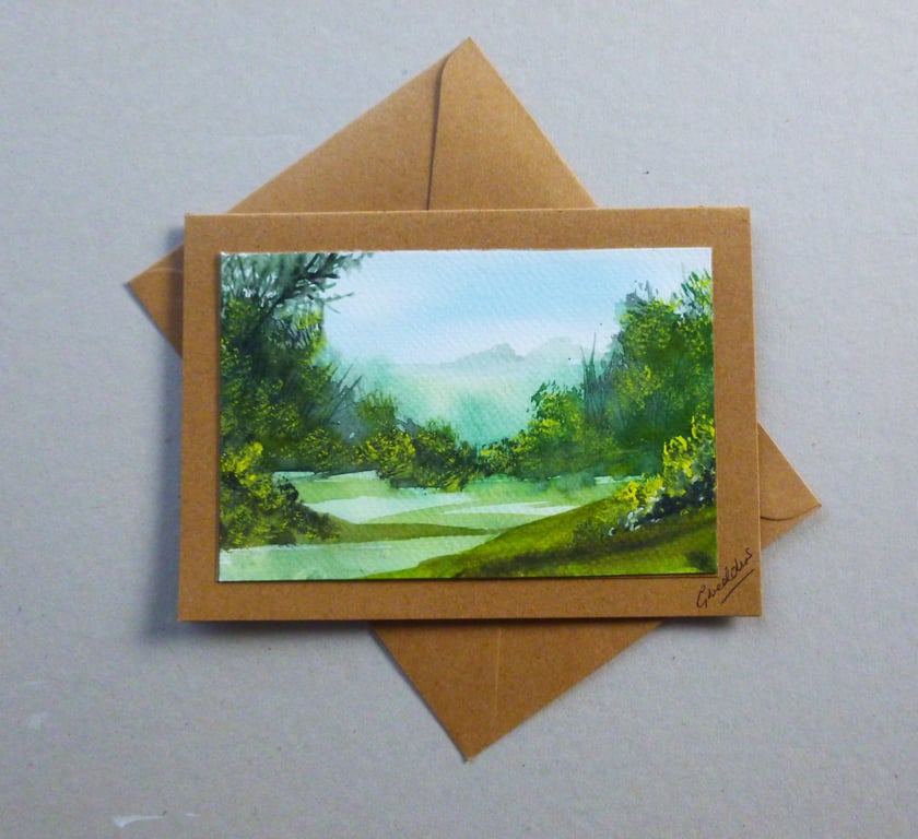 original hand painted landscape blank greetings card ( ref FA  108 G4 )