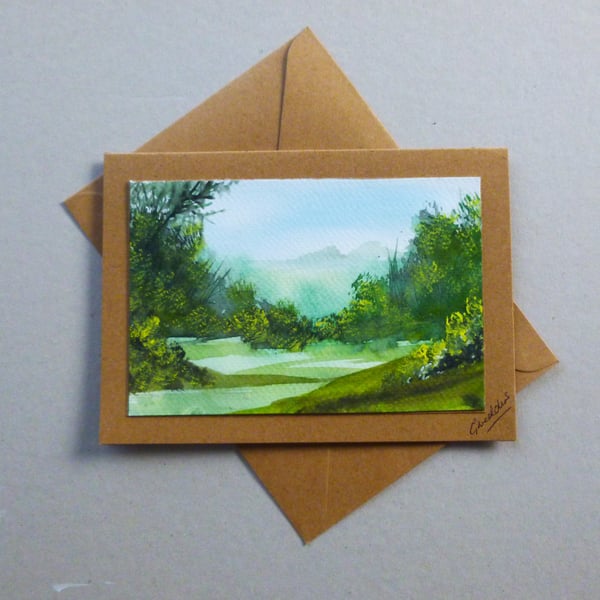 original hand painted landscape blank greetings card ( ref FA  108 G4 )