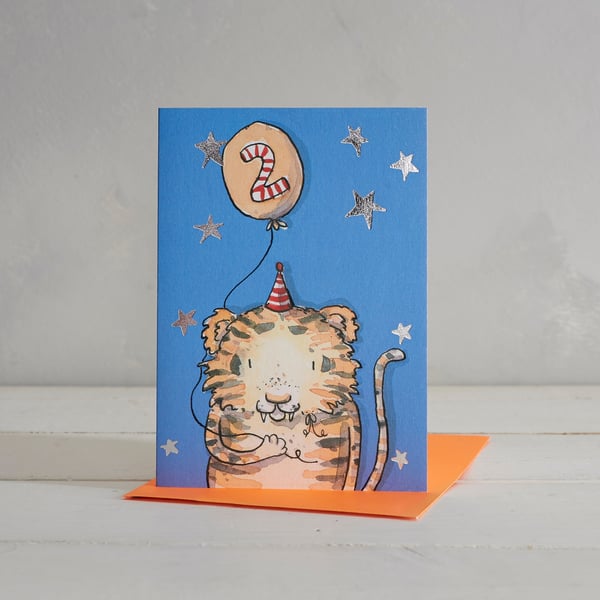 Children's Happy 2nd Birthday Tiger Greetings Card