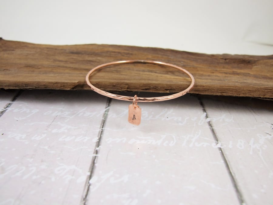 Copper Stacking Bangle with Personalised Initial Charm