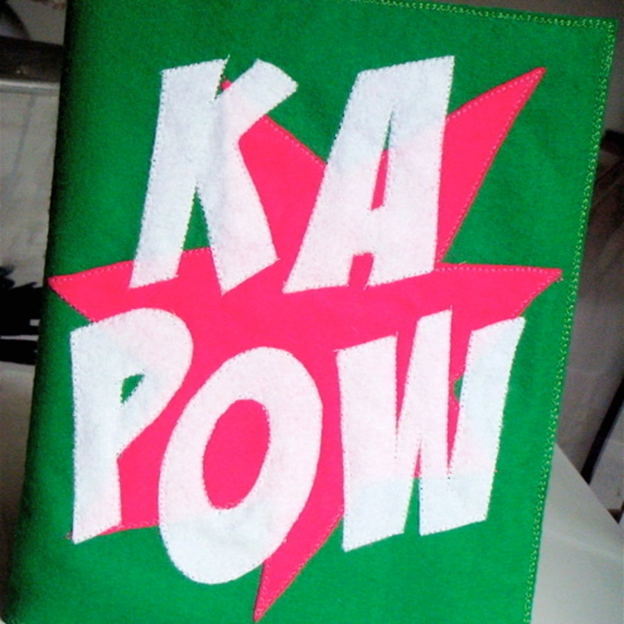  FELT 'KAPOW' GREEN,PINK AND WHITE NOTEBOOK/JOURNAL
