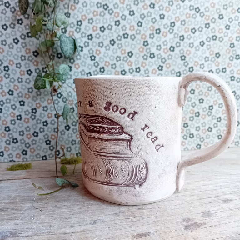 Ceramic handmade coffee mug time for a good read