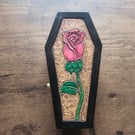Red Rose Hand Crafted Leather Topped Wooden Coffin Shaped Jewellery Box