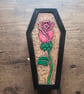 Red Rose Hand Crafted Leather Topped Wooden Coffin Shaped Jewellery Box