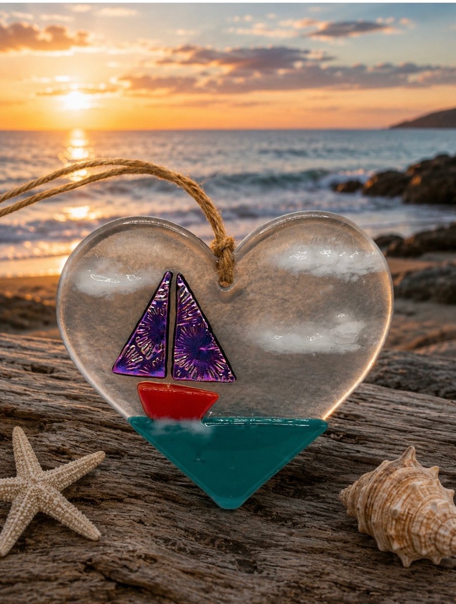 Handcrafted Fused Glass 6cm Mini Hanging Heart 