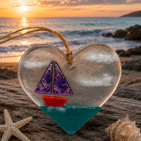 Handcrafted Fused Glass 6cm Mini Hanging Heart 
