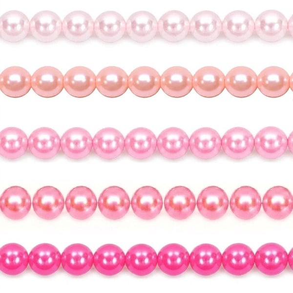 Pink Glass Pearl Beads, 6mm 8mm for Jewellery Making, Wedding Bridal Pearls