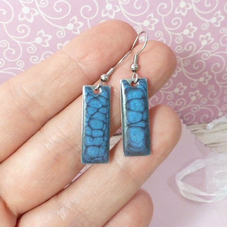 Small deep blue dangle earrings, lightweight colourful minimalist earrings