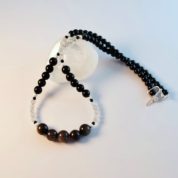 Obsidian & Labradorite Necklace - Birthday, Anniversary, Handmade Jewellery Gift