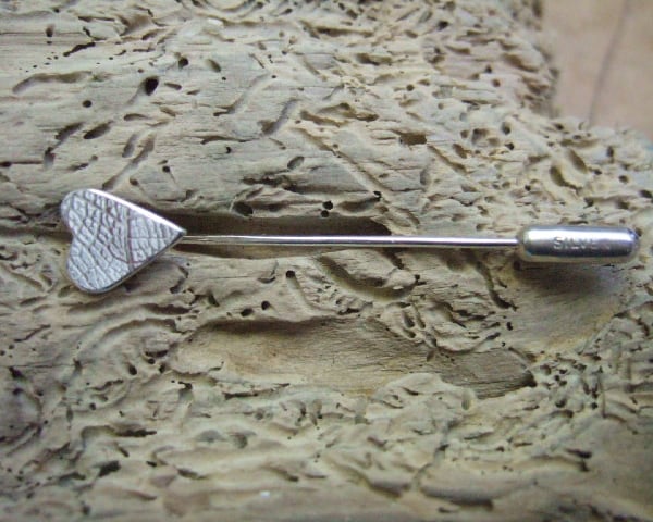 Sterling Silver Leaf Print Heart Pin