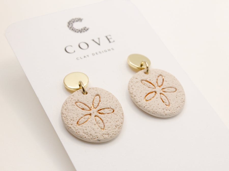 Beach Sand Dollar Polymer Clay Earrings