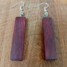 Handmade Wooden Earrings - Long Geometric Rectangles in Purpleheart