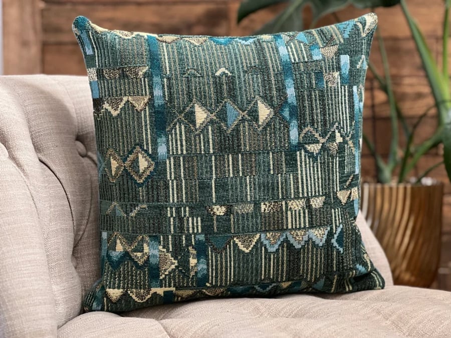 Green and Gold Tribal Cushion Cover