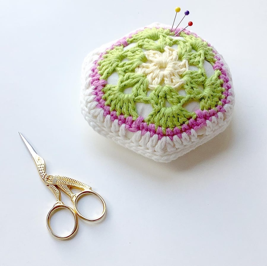 Flower pincushion, half price sale, African flower crochet pincushion