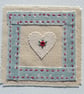 Hand-stitched miniature embroidery worked on heart mounted on greeting card - Image 2