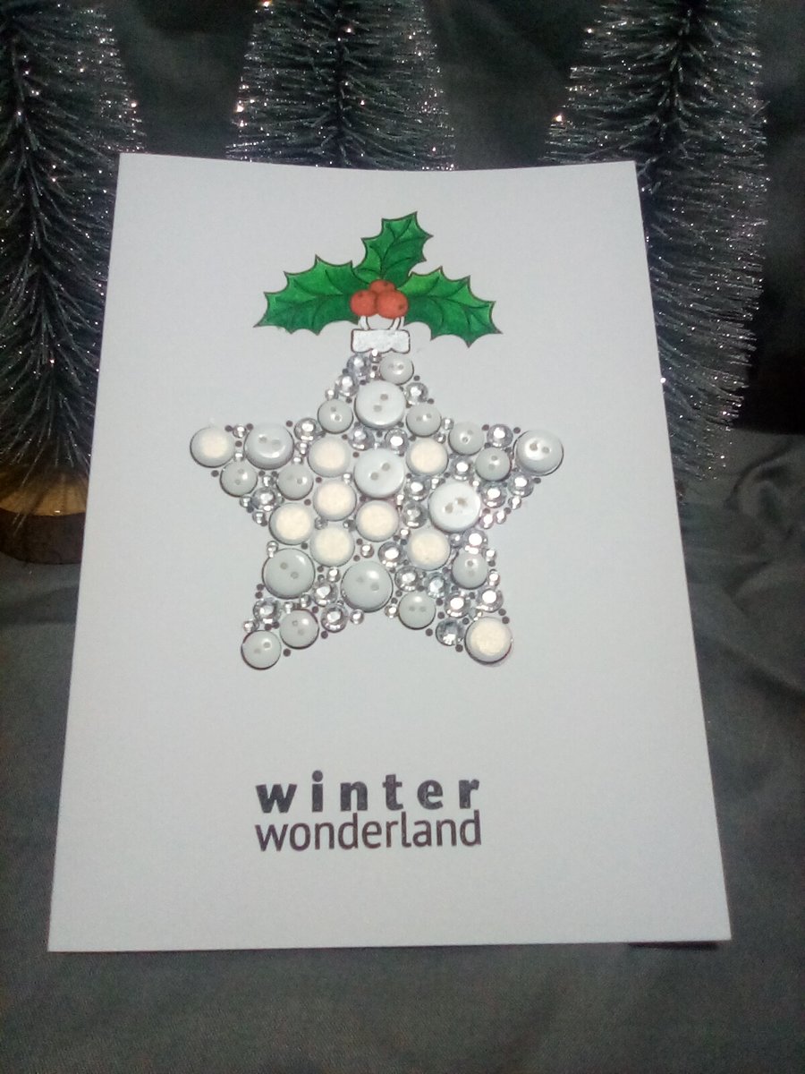 White handmade star ornament Christmas card with buttons