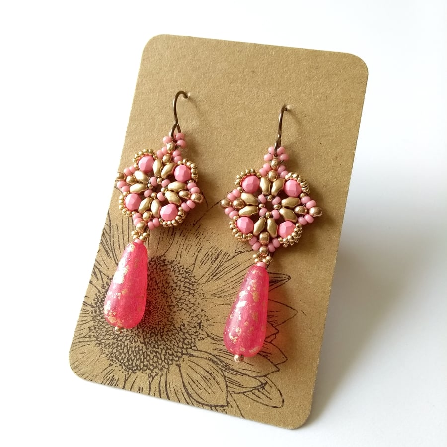 Pink and Gold Splash Drop Earrings