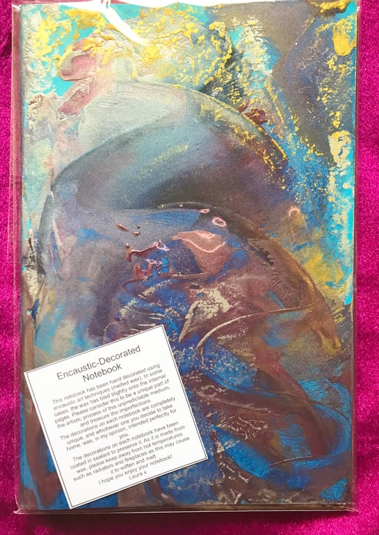 Hand decorated encaustic (melted wax) A5 lined notebook