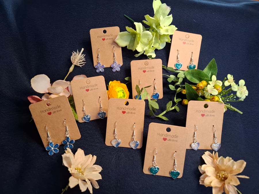 Handmade  heart shaped Resin filled earrings 