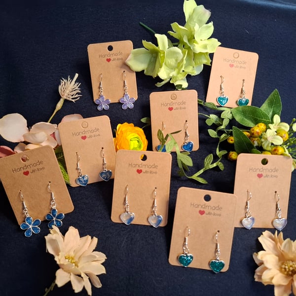 Handmade  heart shaped Resin filled earrings 