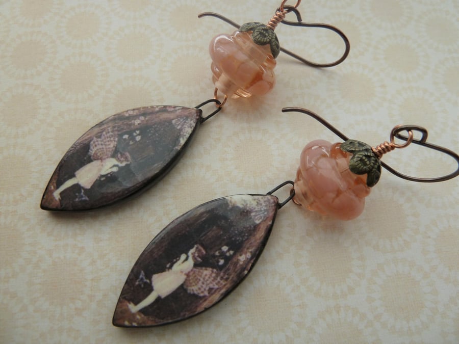 SALE handmade lampwork, copper and ceramic earrings