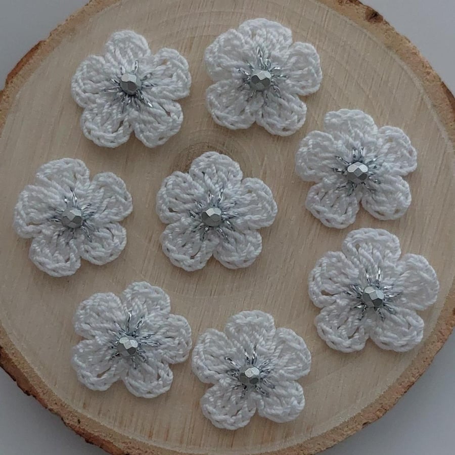 White & Silver Crochet Flowers 