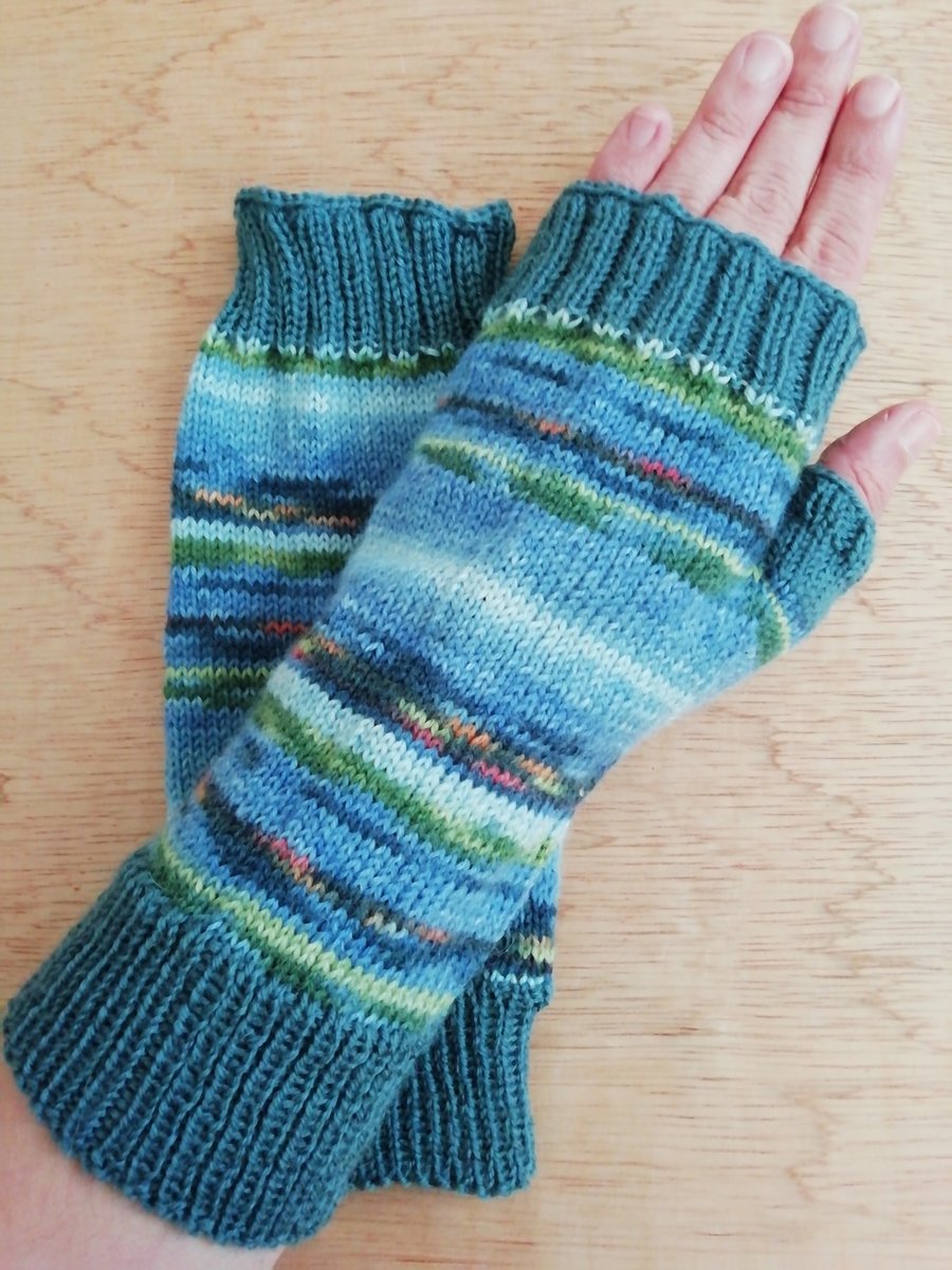 Fingerless Gloves - Hand Knitted - Monet Water Lillies 