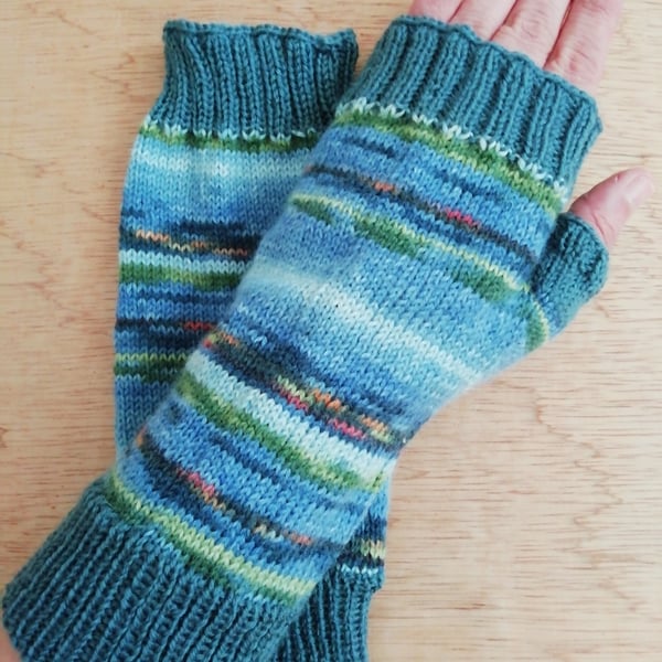 Fingerless Gloves - Hand Knitted - Monet Water Lillies 