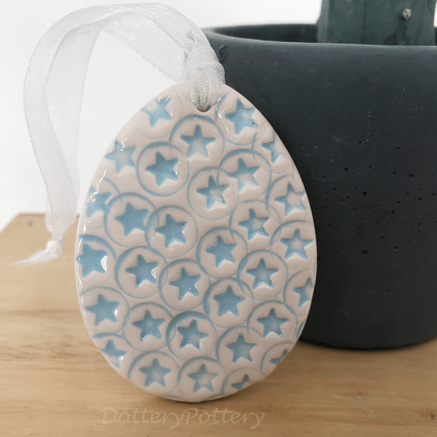 Pottery Easter Egg decoration with blue stars